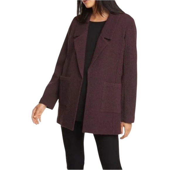 Eileen Fisher Jackets & Blazers - Eileen Fisher Cassis Crosshatch Tencel Open Front Notch Collar Plum Jacket 2X